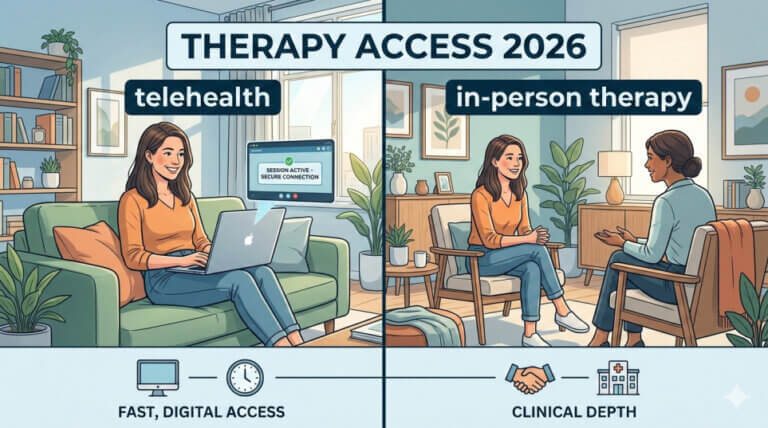 Telehealth vs. In-Person Therapy 2026: A Comparative Guide to Coverage, Cost, and Access