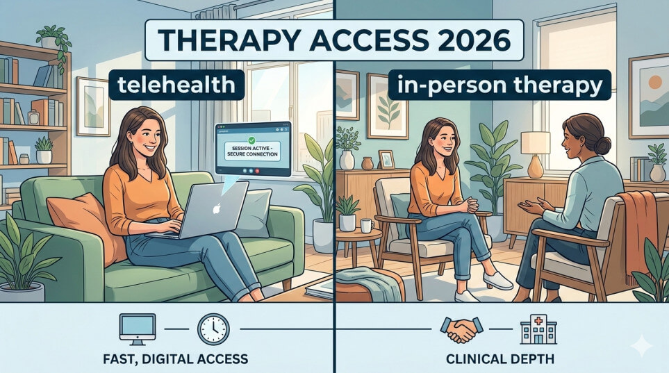 Telehealth vs. In-Person Therapy 2026: A Comparative Guide to Coverage, Cost, and Access